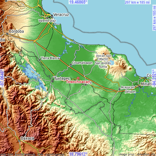 Topographic map of Tesechoacan