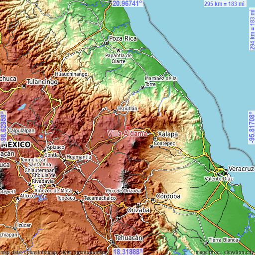 Topographic map of Villa Aldama