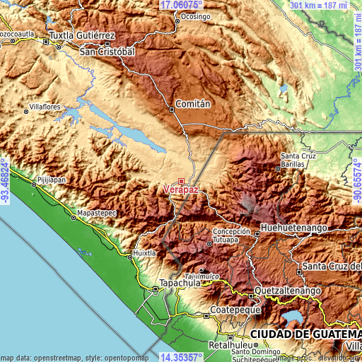 Topographic map of Verapaz