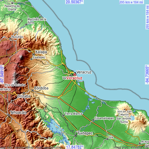 Topographic map of Veracruz