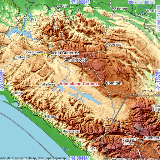 Topographic map of Venustiano Carranza