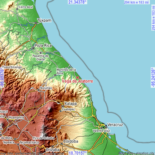 Topographic map of Vega de Alatorre