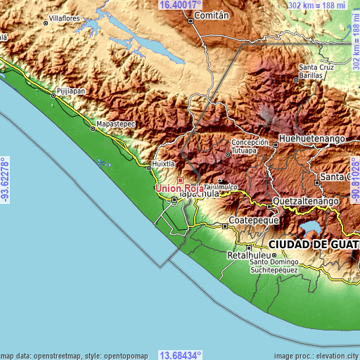 Topographic map of Unión Roja