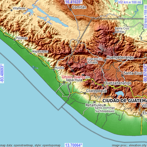 Topographic map of Unión Juárez