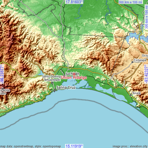 Topographic map of Unión Hidalgo