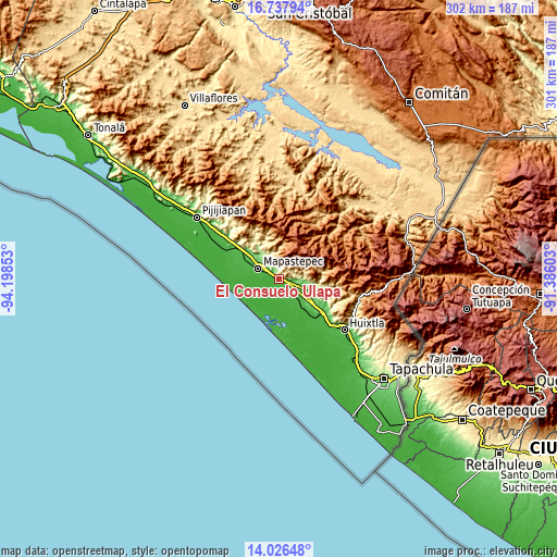 Topographic map of El Consuelo Ulapa