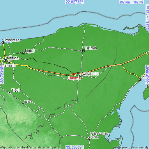 Topographic map of Uayma