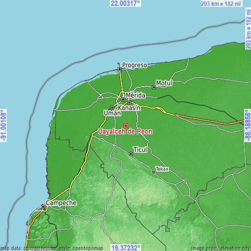 Topographic map of Uayalceh de Peón