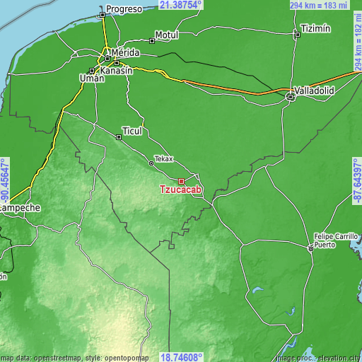Topographic map of Tzucacab