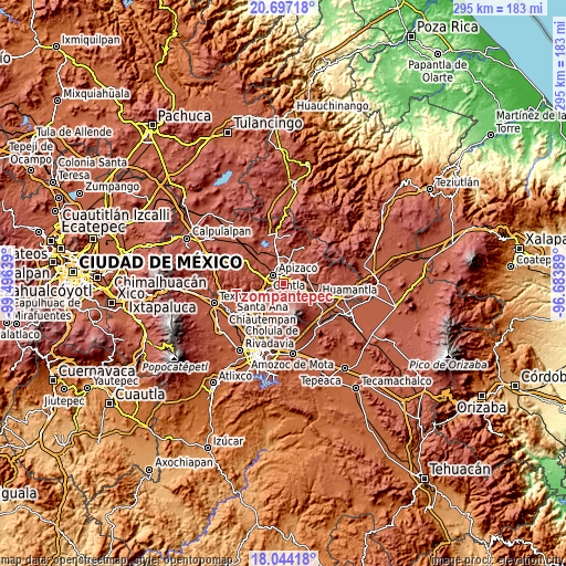 Topographic map of Tzompantepec