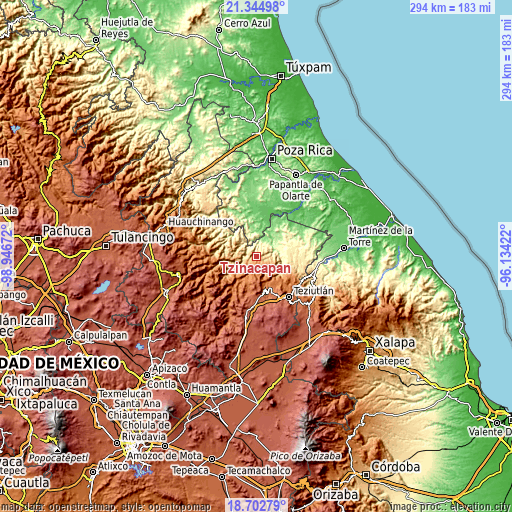 Topographic map of Tzinacapan