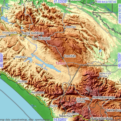 Topographic map of Tzimol