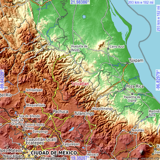 Topographic map of Tzicatlán