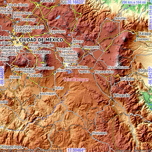 Topographic map of Tzicatlacoyan