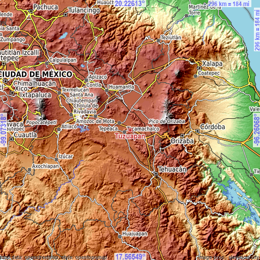 Topographic map of Tuzuapan