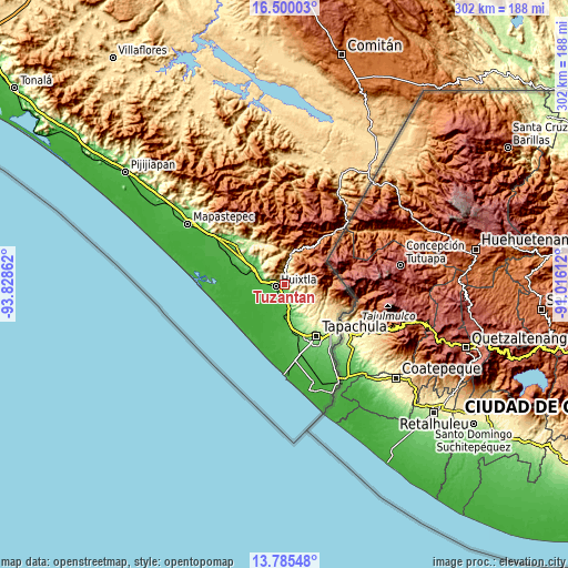 Topographic map of Tuzantán