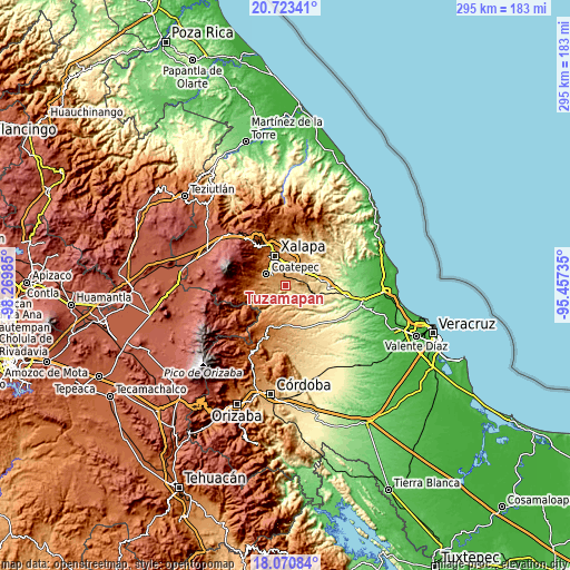 Topographic map of Tuzamapan