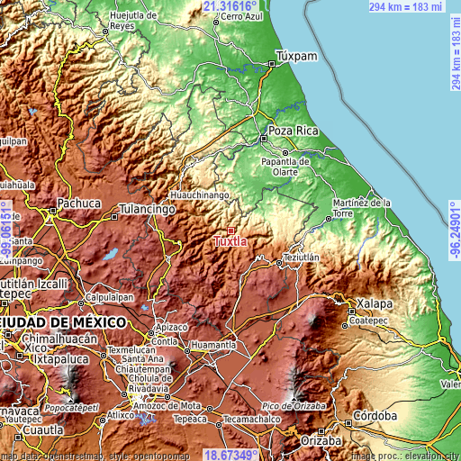 Topographic map of Tuxtla