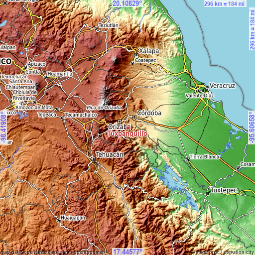 Topographic map of Tuxpanguillo