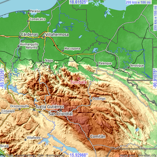 Topographic map of Tumbala