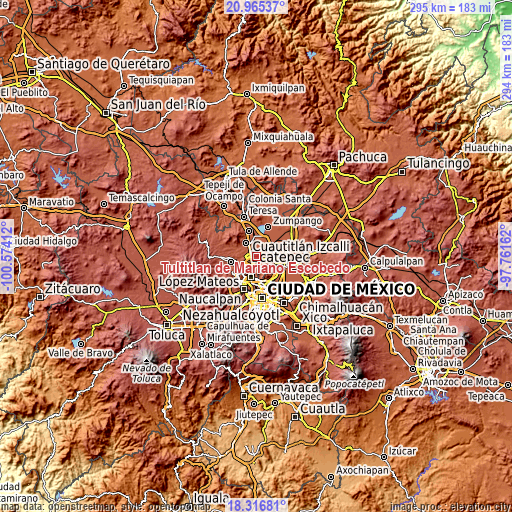 Topographic map of Tultitlán de Mariano Escobedo