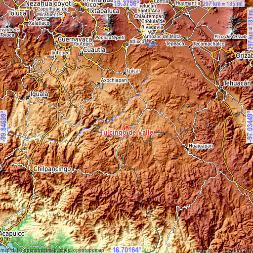 Topographic map of Tulcingo de Valle