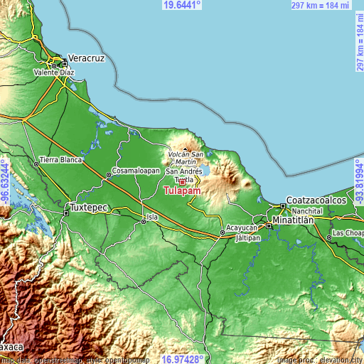 Topographic map of Tulapam