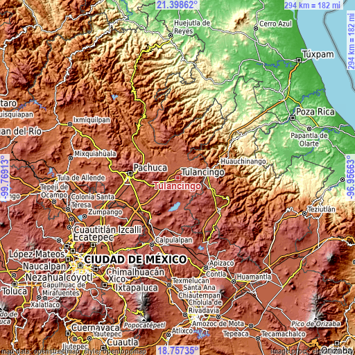 Topographic map of Tulancingo