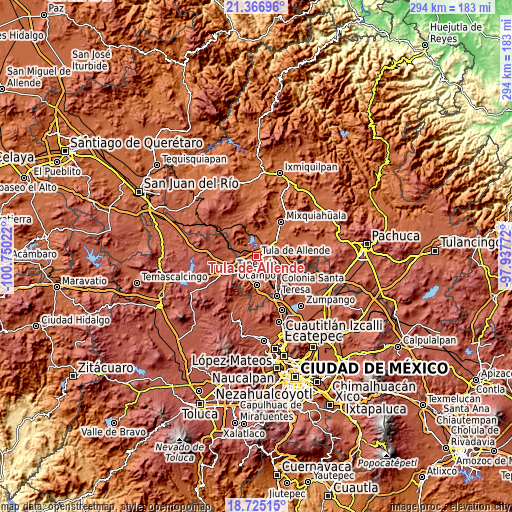 Topographic map of Tula de Allende