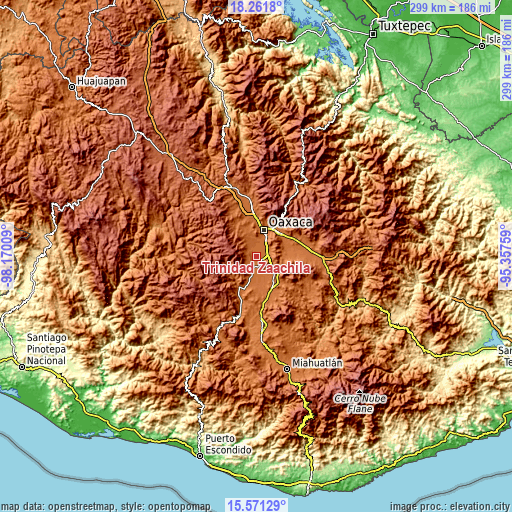 Topographic map of Trinidad Zaachila