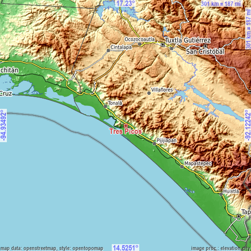 Topographic map of Tres Picos