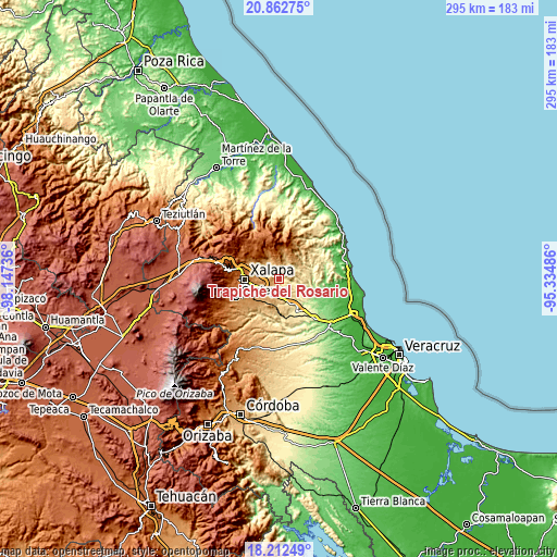 Topographic map of Trapiche del Rosario