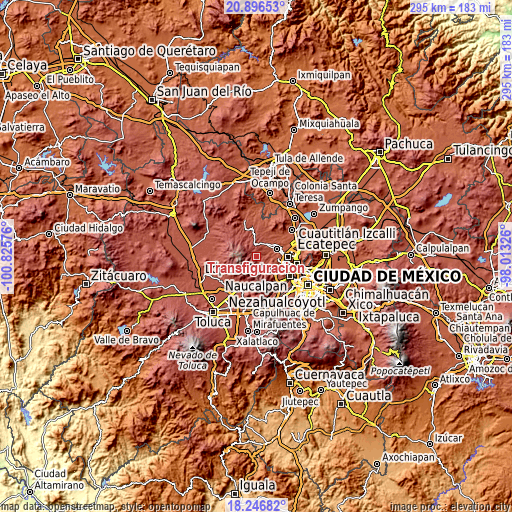 Topographic map of Transfiguración