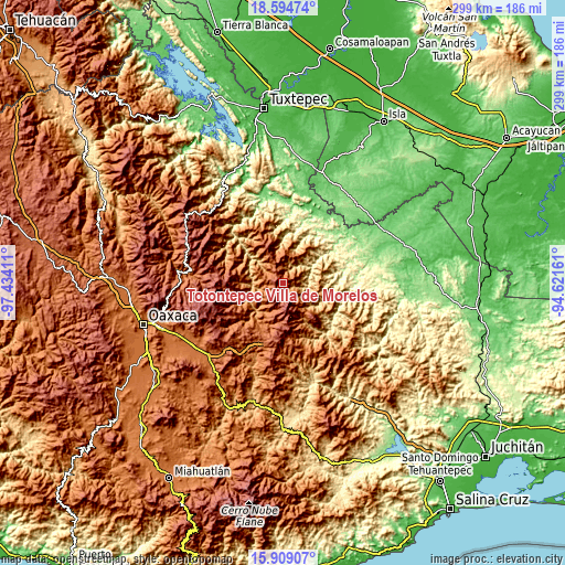 Topographic map of Totontepec Villa de Morelos