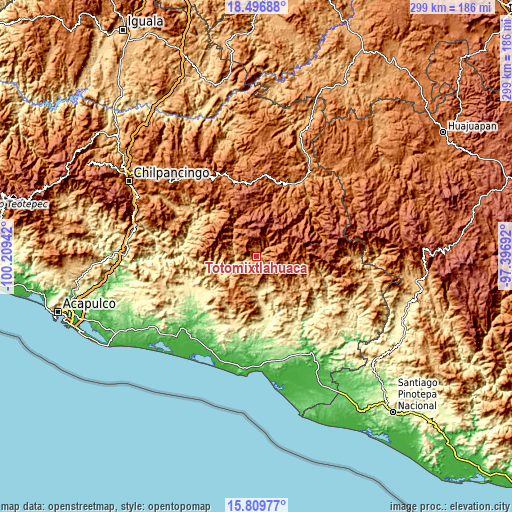 Topographic map of Totomixtlahuaca