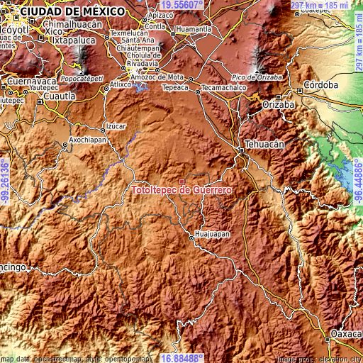 Topographic map of Totoltepec de Guerrero