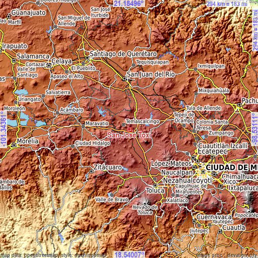 Topographic map of San José Toxi