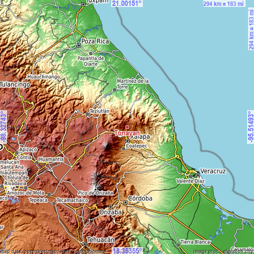 Topographic map of Tonayán
