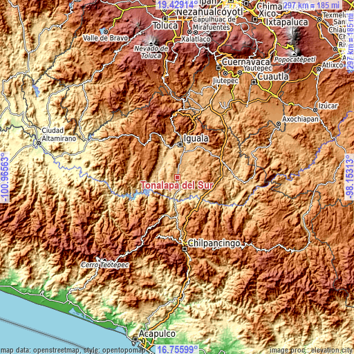 Topographic map of Tonalapa del Sur
