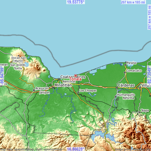 Topographic map of Tonalá