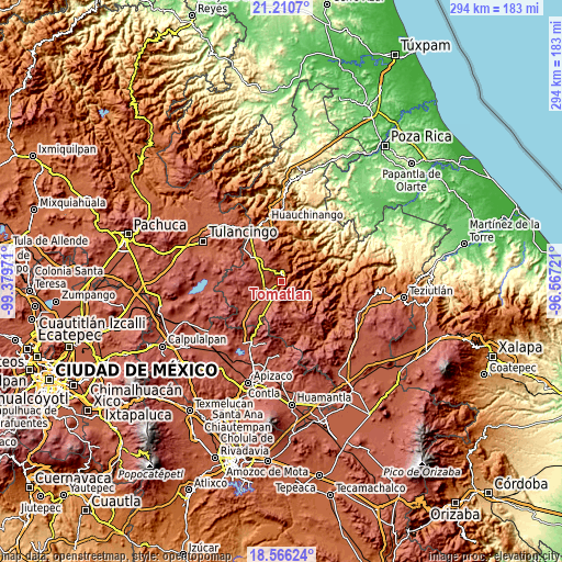 Topographic map of Tomatlán