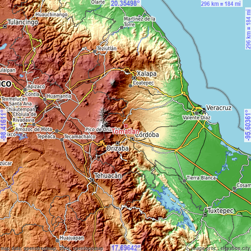 Topographic map of Tomatlán