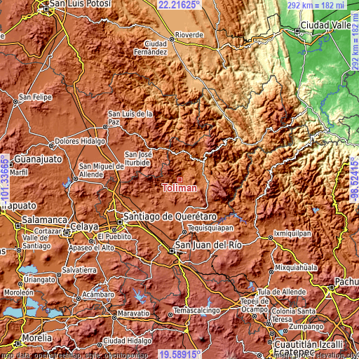 Topographic map of Tolimán