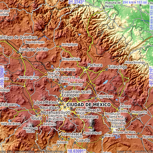 Topographic map of Tolcayuca