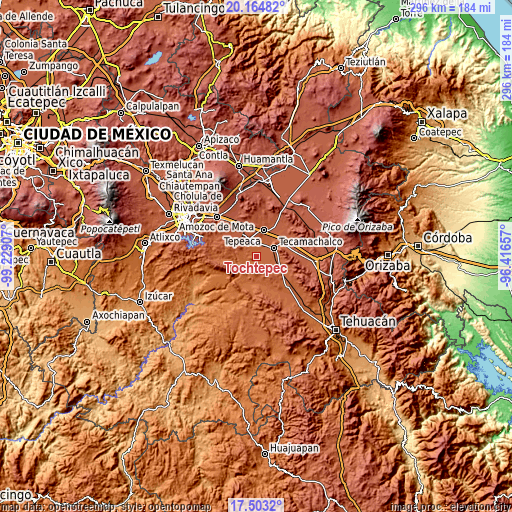 Topographic map of Tochtepec