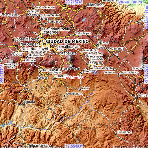 Topographic map of Tochimilco