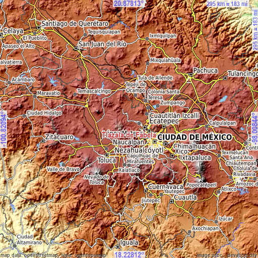 Topographic map of Tlazala de Fabela