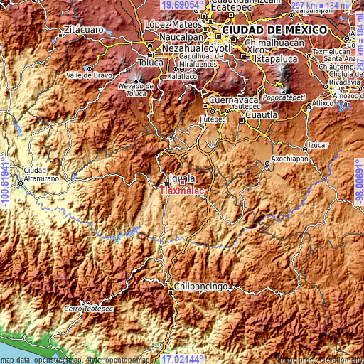 Topographic map of Tlaxmalac