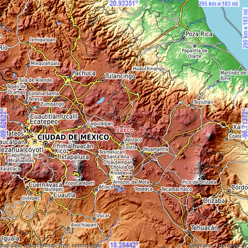 Topographic map of Tlaxco