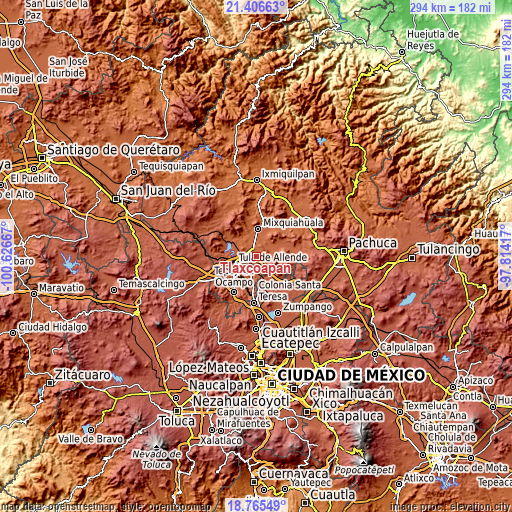 Topographic map of Tlaxcoapan